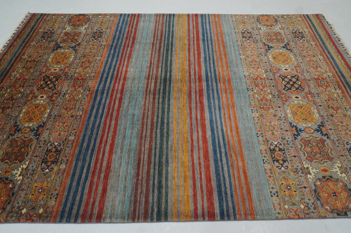 7x10 Gray Khorjun Tribal Afghan Hand knotted Striped Rug