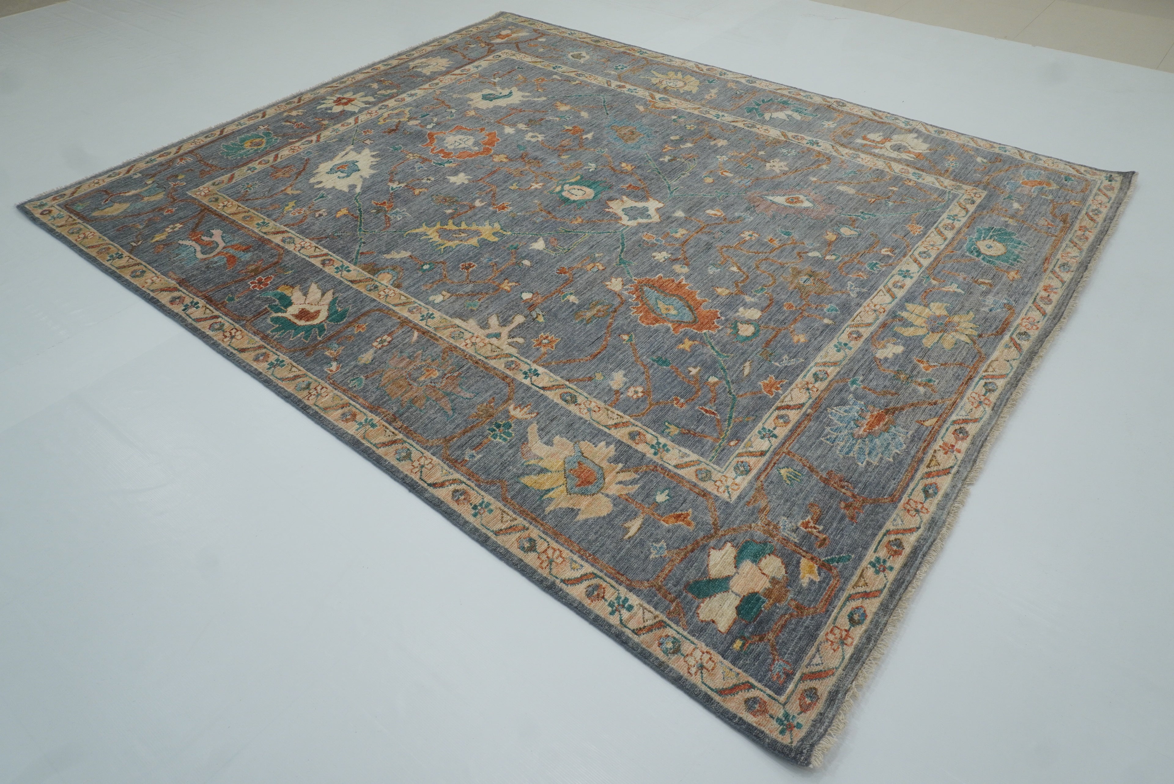 8x10 Oushak Blue Gray Hand knotted Turkish Rug - Yildiz Rugs