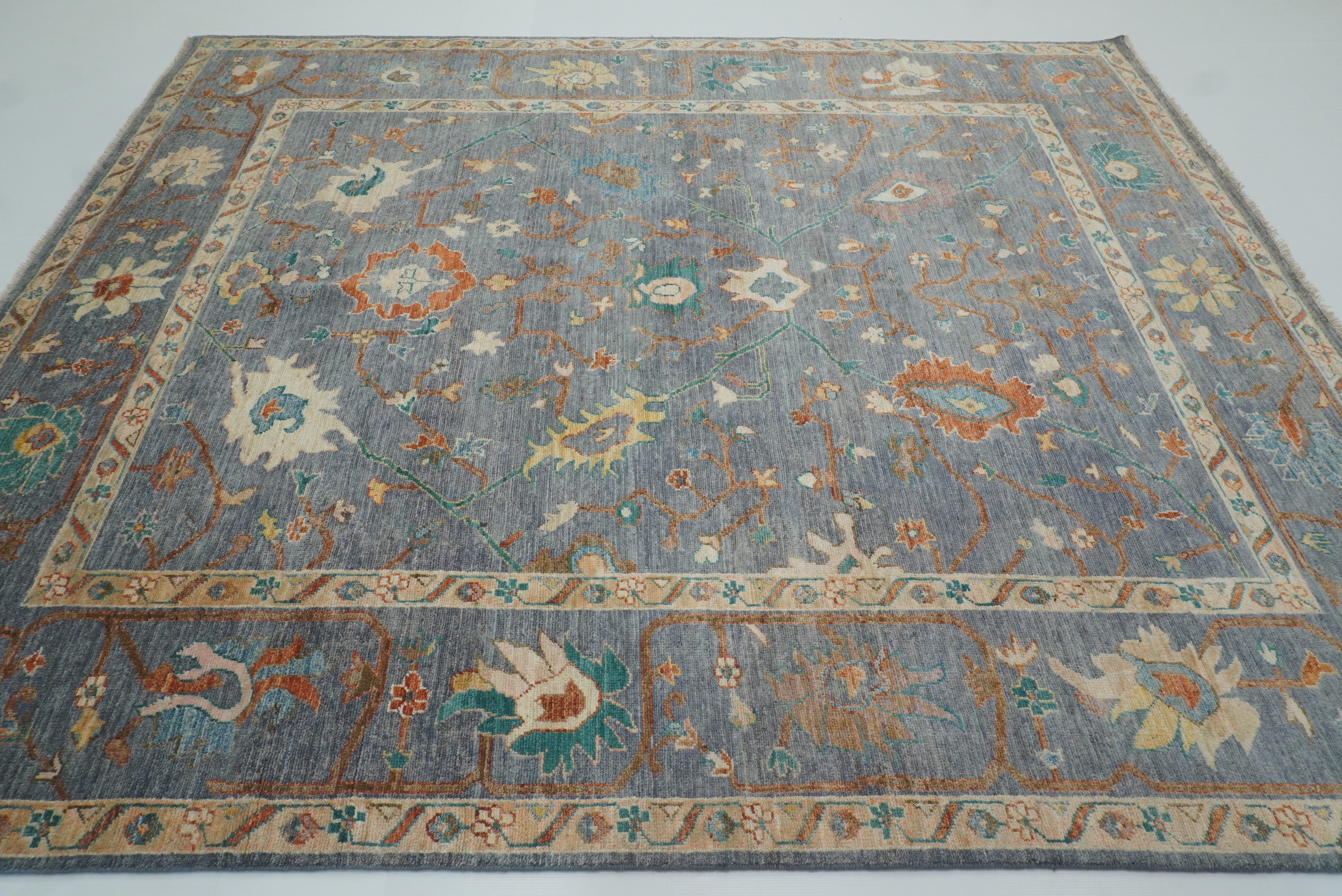8x10 Oushak Blue Gray Hand knotted Turkish Rug - Yildiz Rugs