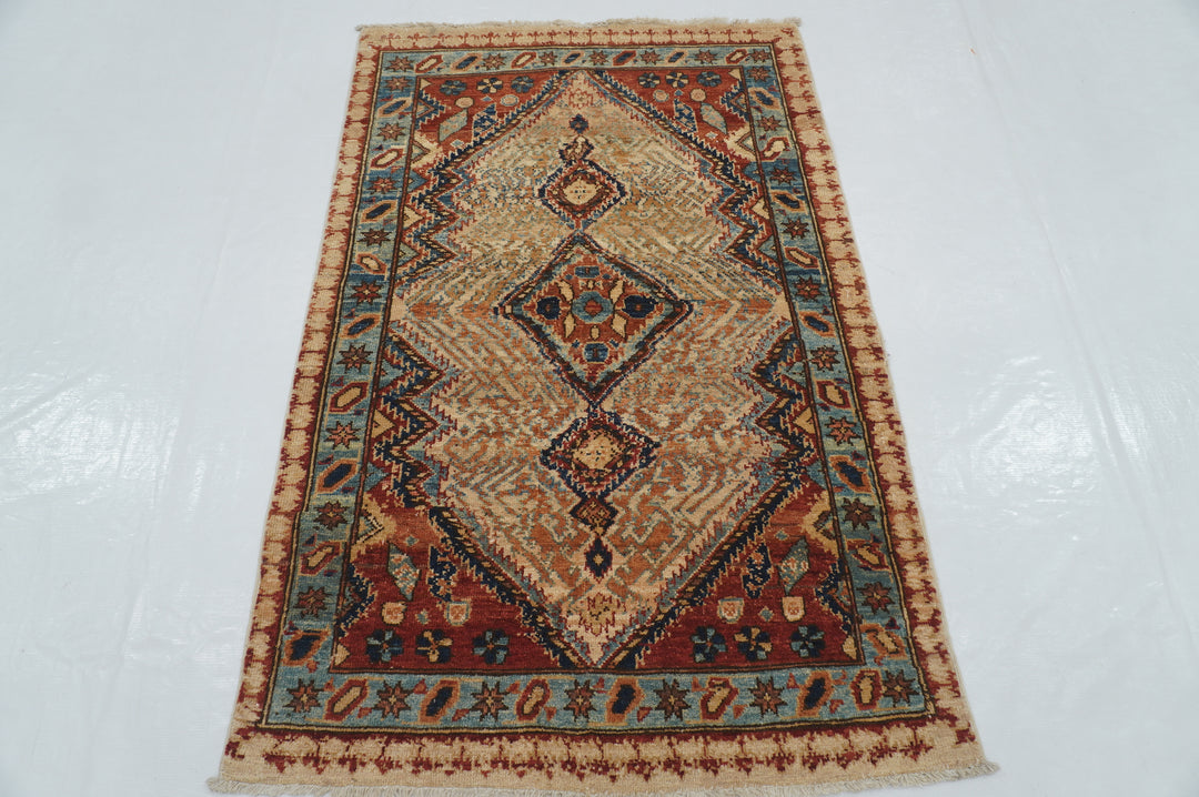 3x5 Beige Vintage Afghan Hand knotted Oriental Rug - Yildiz Rugs