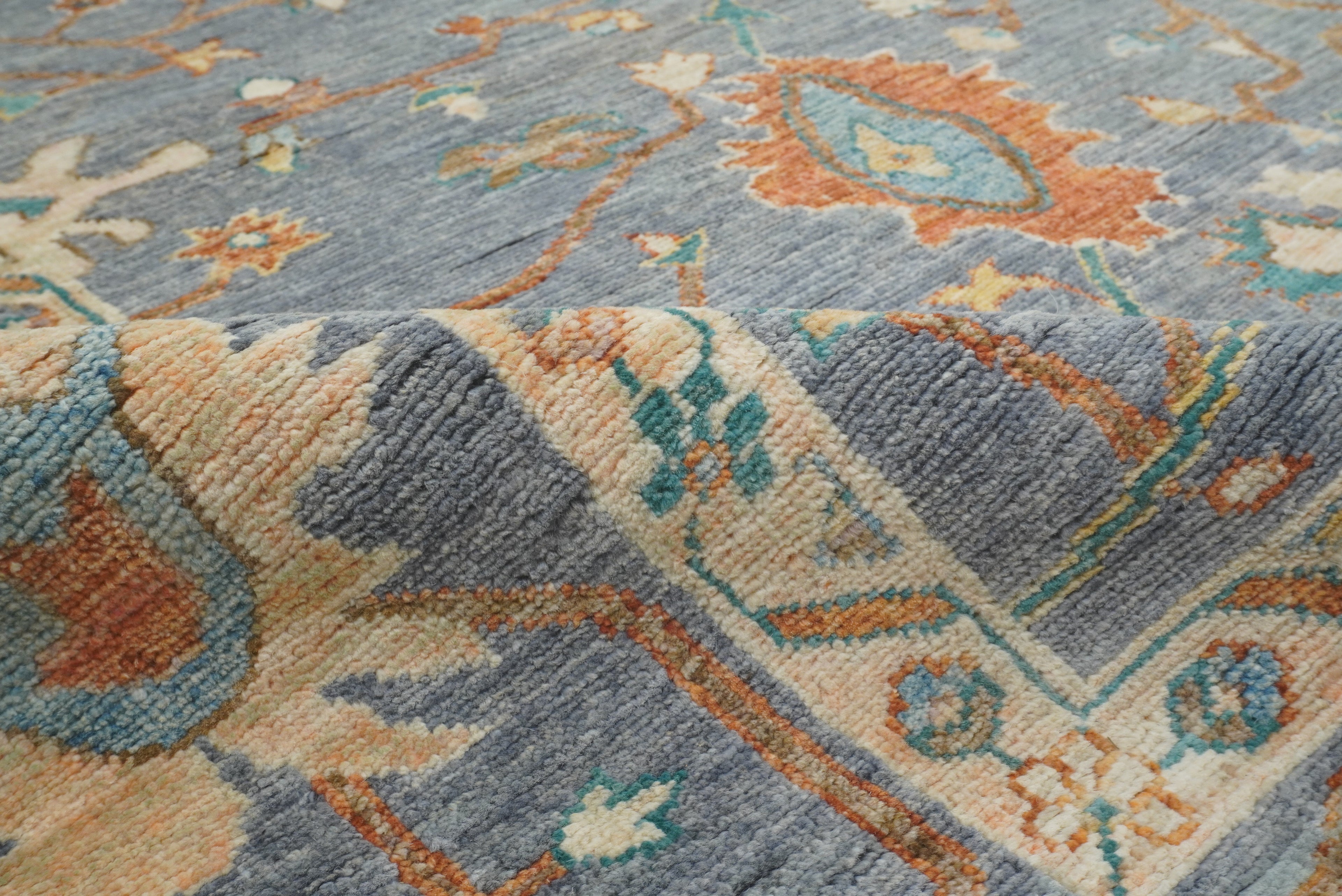8x10 Oushak Blue Gray Hand knotted Turkish Rug - Yildiz Rugs