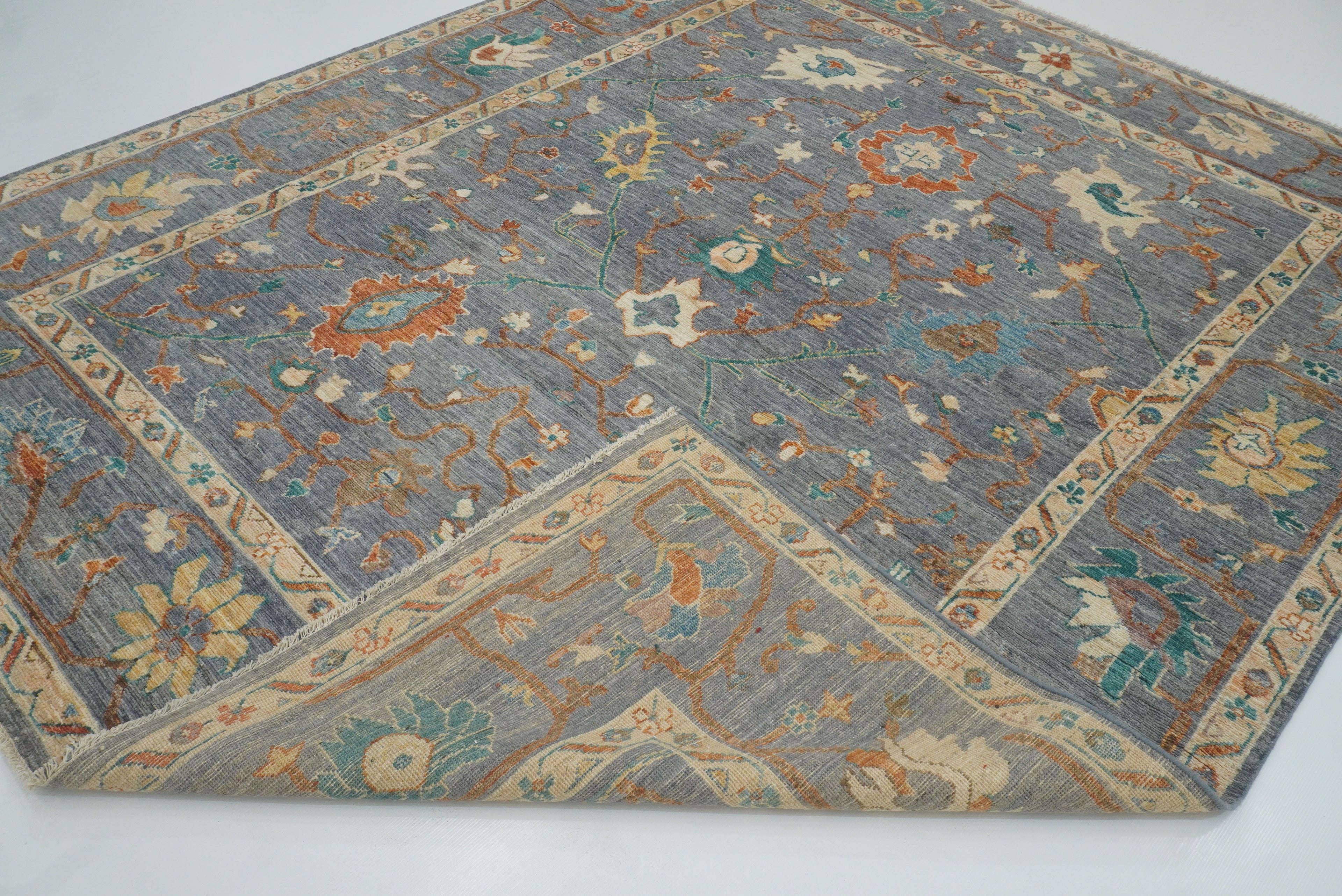 8x10 Oushak Blue Gray Hand knotted Turkish Rug - Yildiz Rugs
