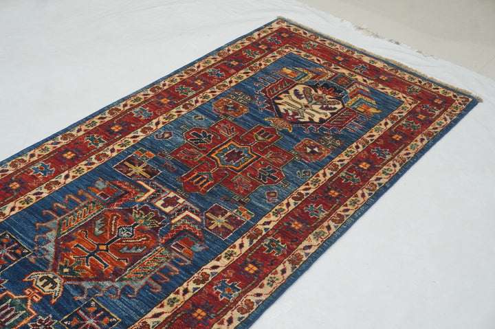 14 ft Blue Karaja Traditional Afghan Hand knotted Runner Rug