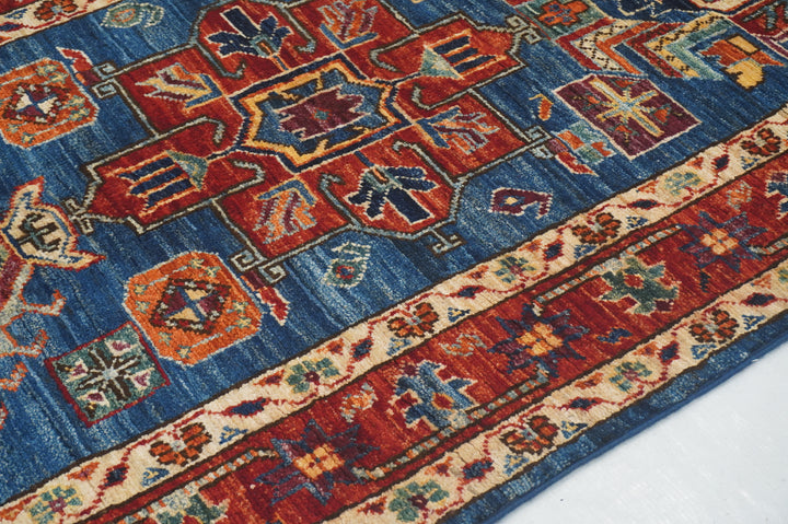 14 ft Blue Karaja Traditional Afghan Hand knotted Runner Rug