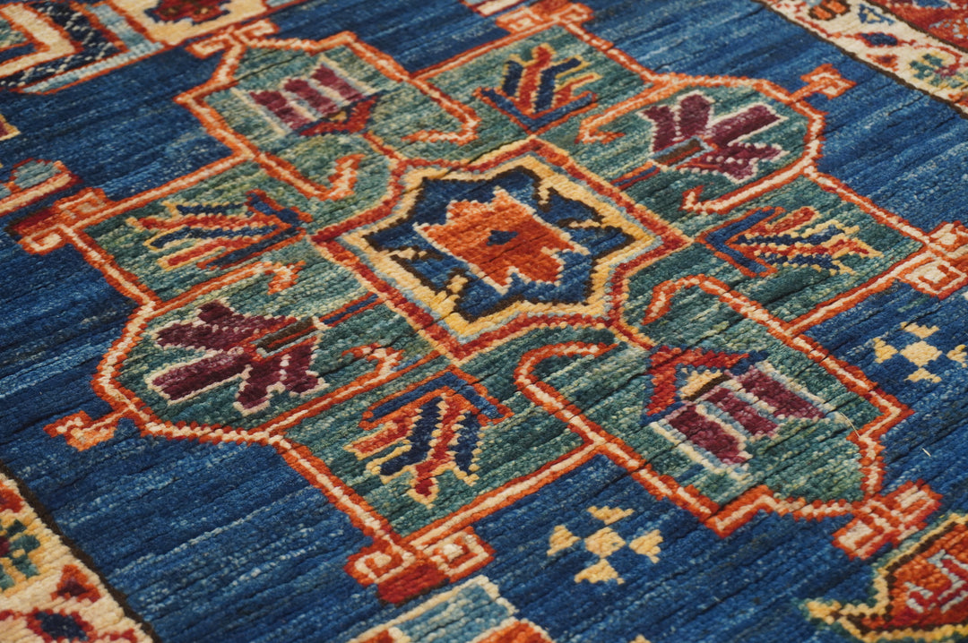 14 ft Blue Karaja Traditional Afghan Hand knotted Runner Rug