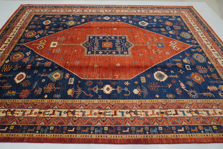 9x12 Red Blue Tribal Gabbeh Afghan Nomad Qashqai Oriental Rug