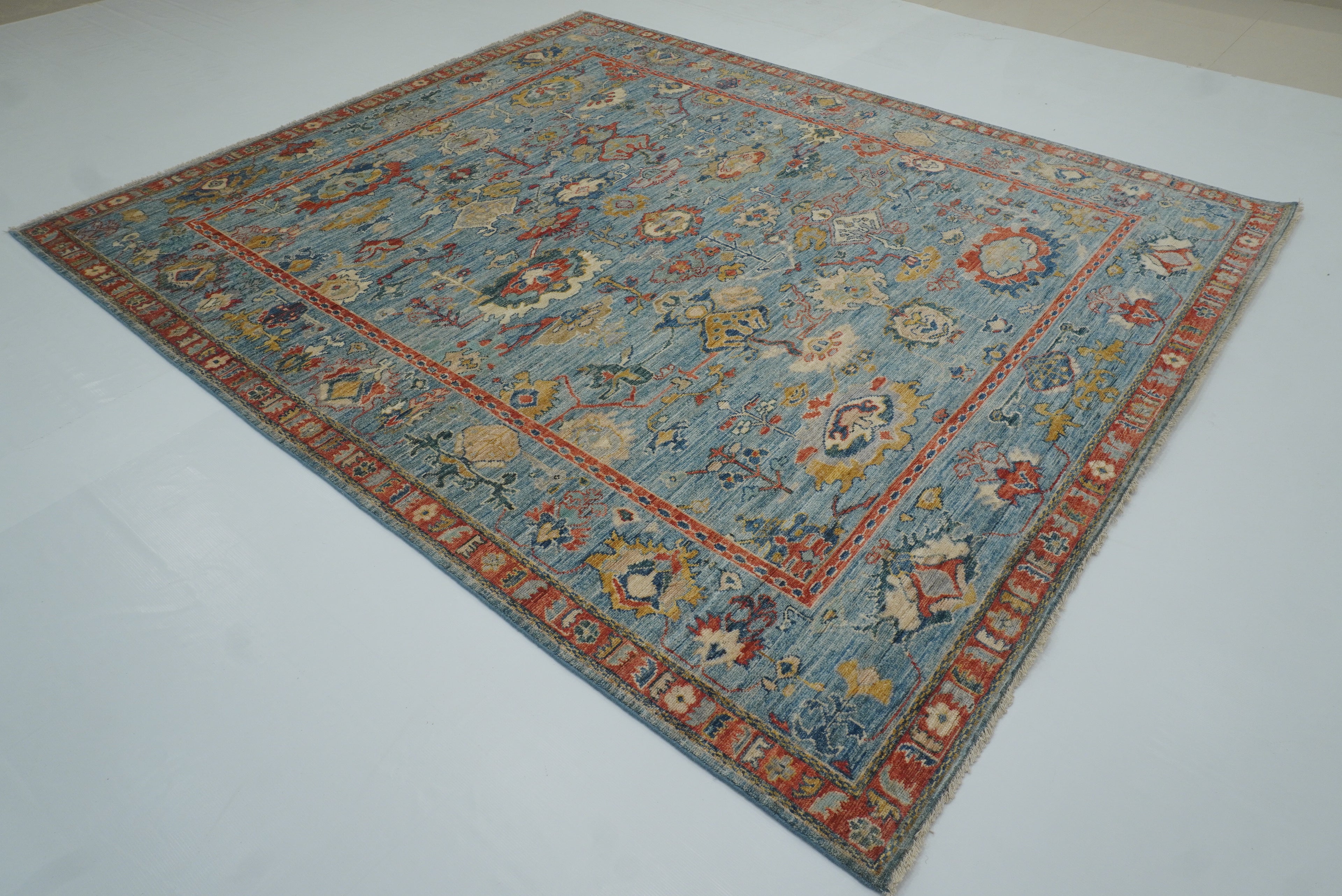 8x10 Oushak Blue Hand knotted Turkish Rug - Yildiz Rugs