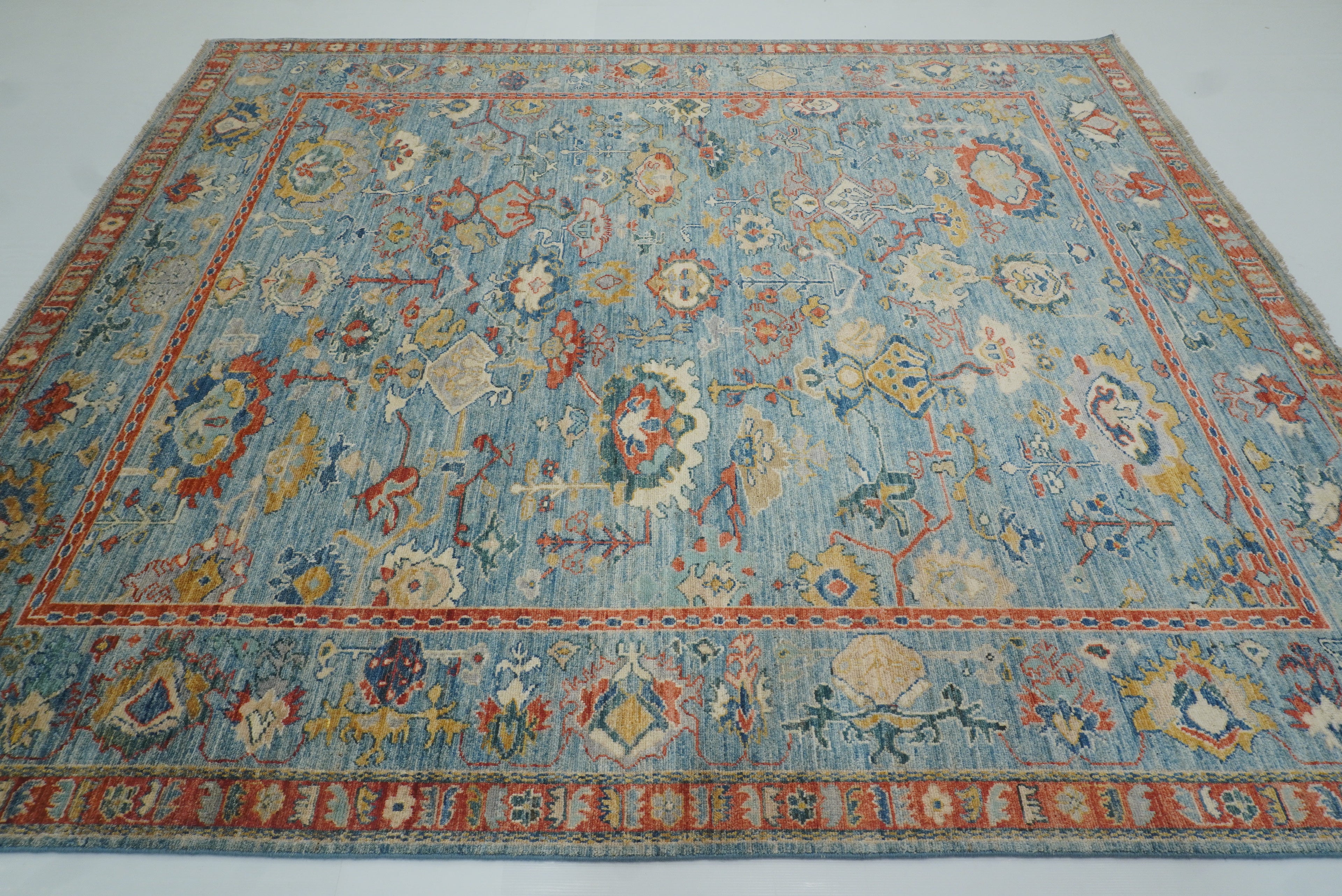 8x10 Oushak Blue Hand knotted Turkish Rug - Yildiz Rugs