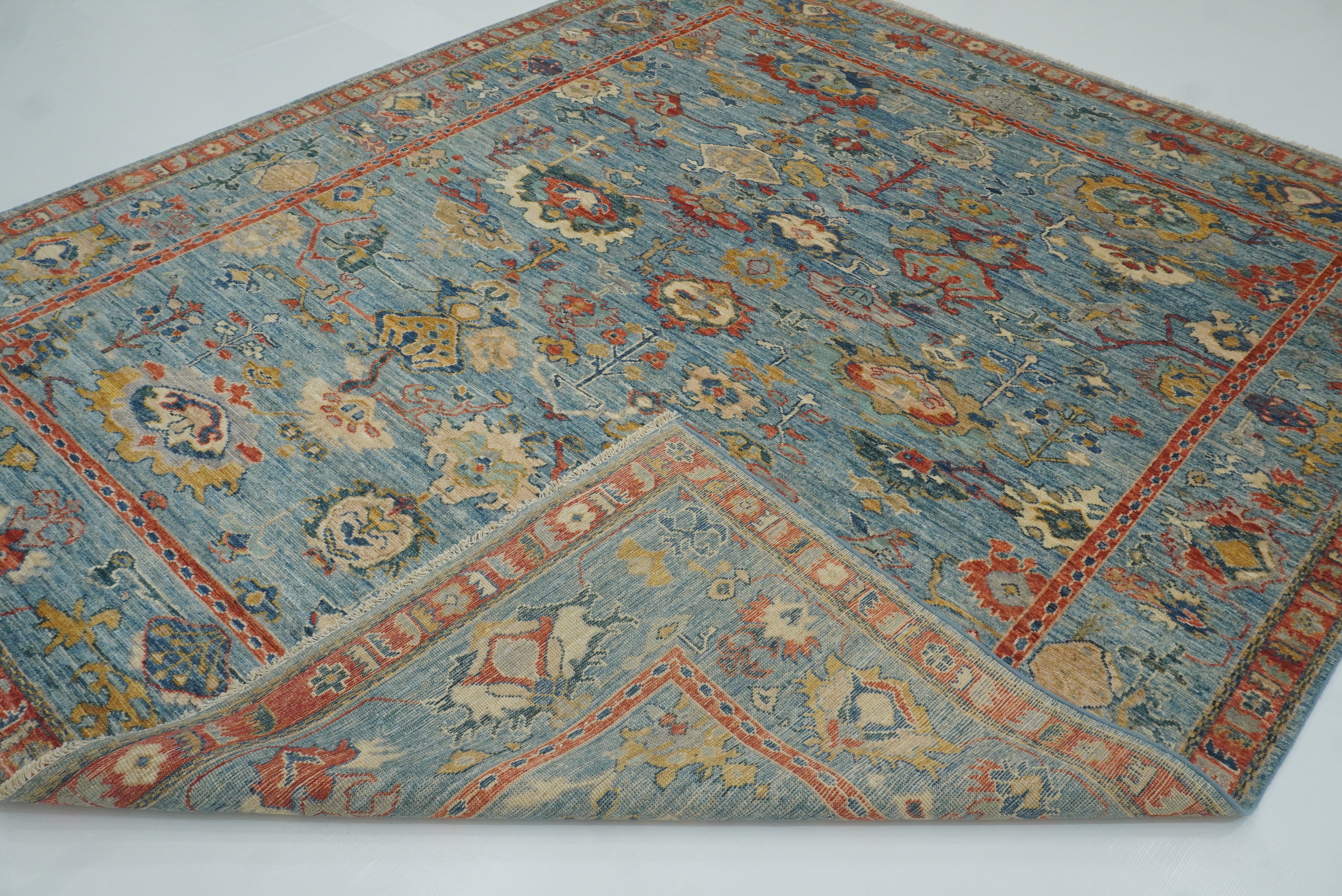 8x10 Oushak Blue Hand knotted Turkish Rug - Yildiz Rugs