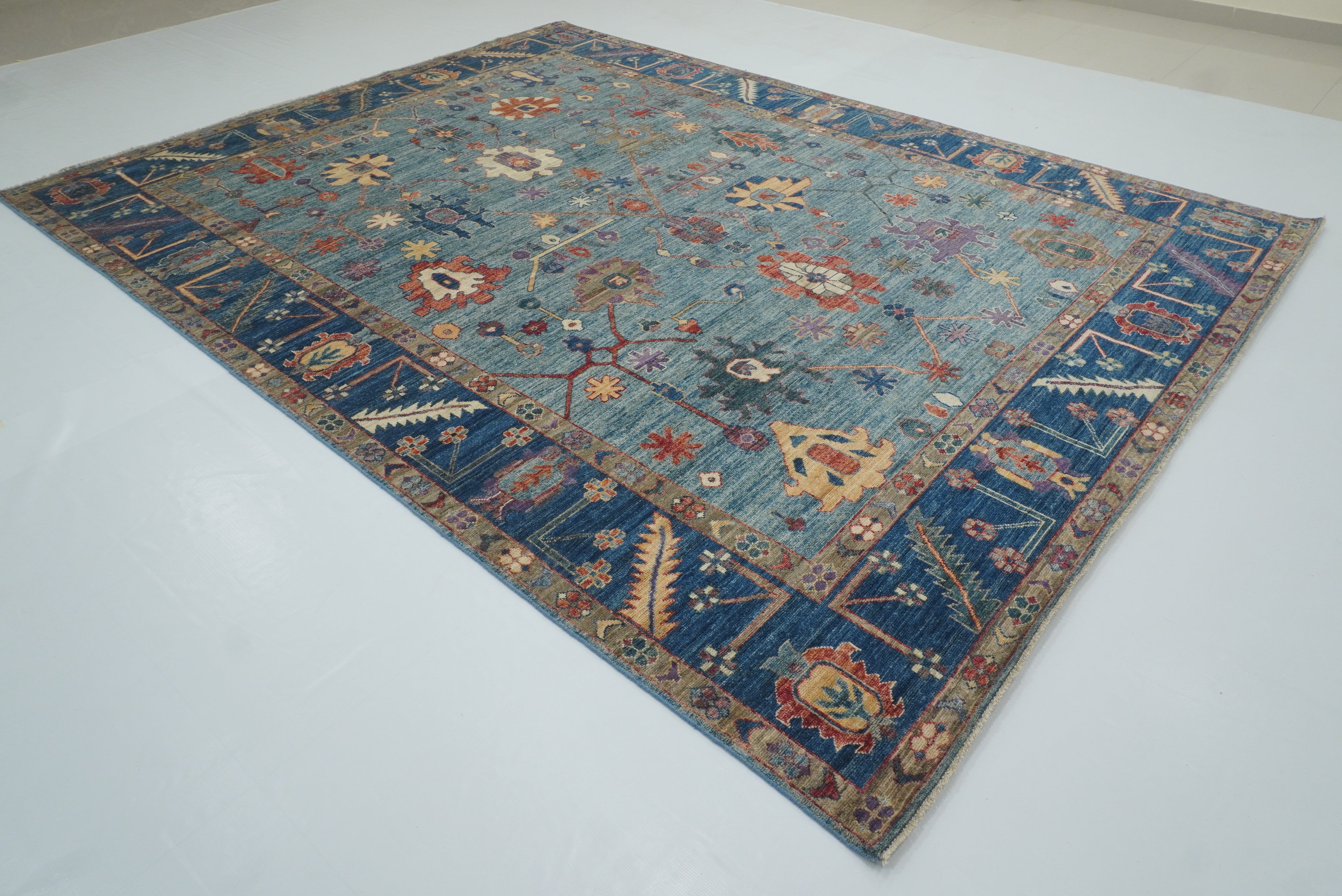 9x12 Blue Oushak Hand-Knotted Turkish Rug - Yildiz Rugs