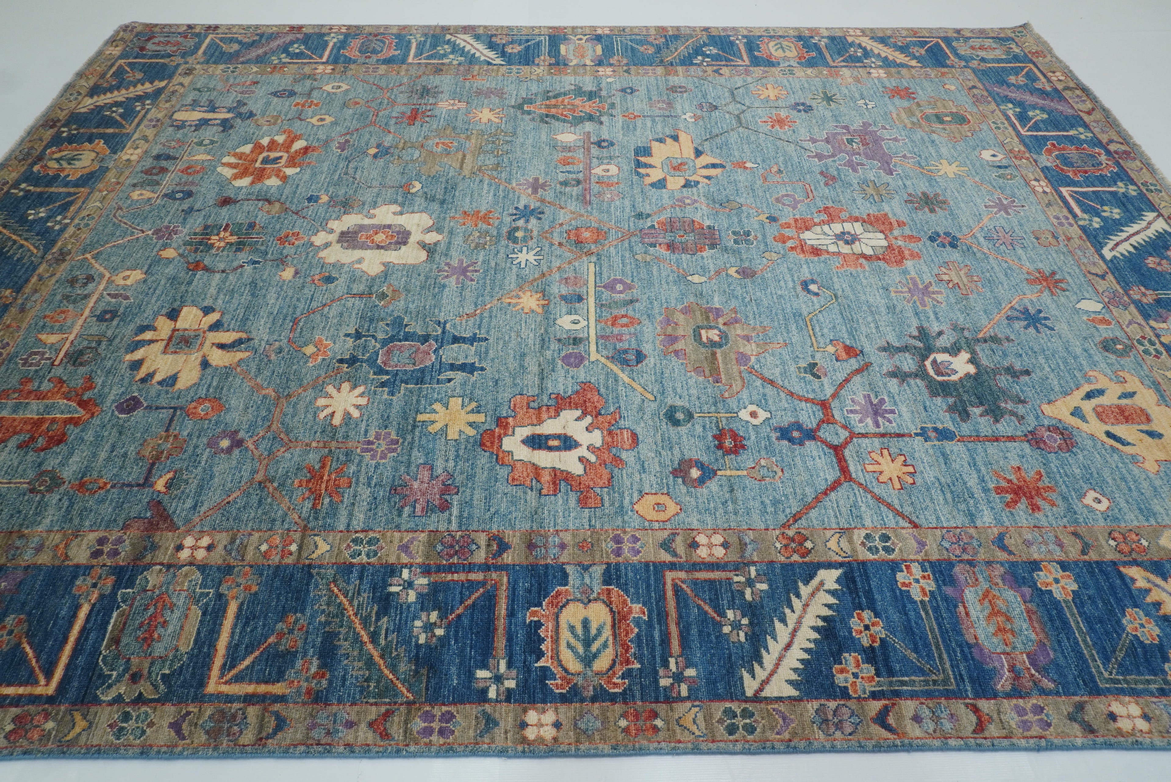 9x12 Blue Oushak Hand-Knotted Turkish Rug - Yildiz Rugs