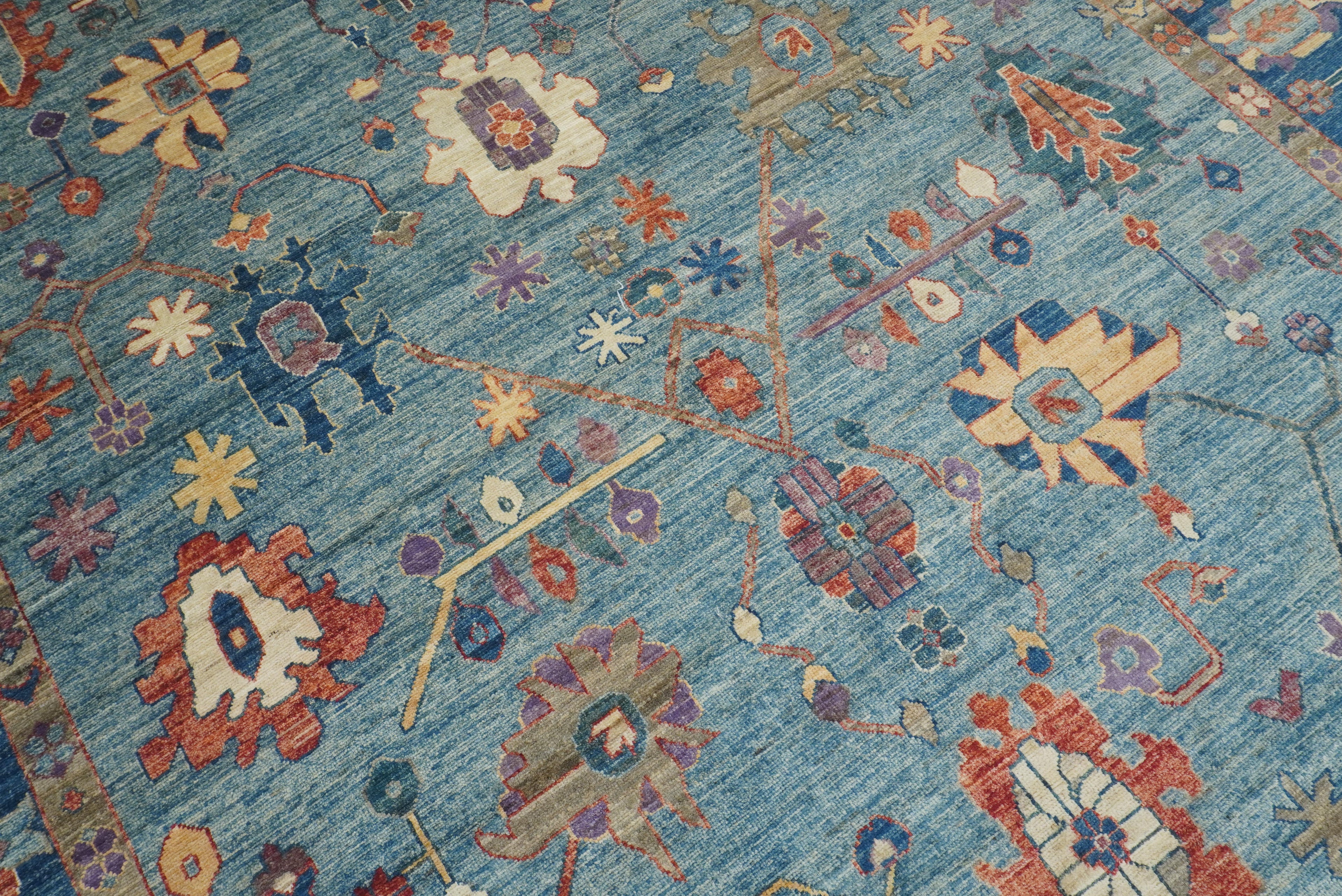 9x12 Blue Oushak Hand-Knotted Turkish Rug - Yildiz Rugs