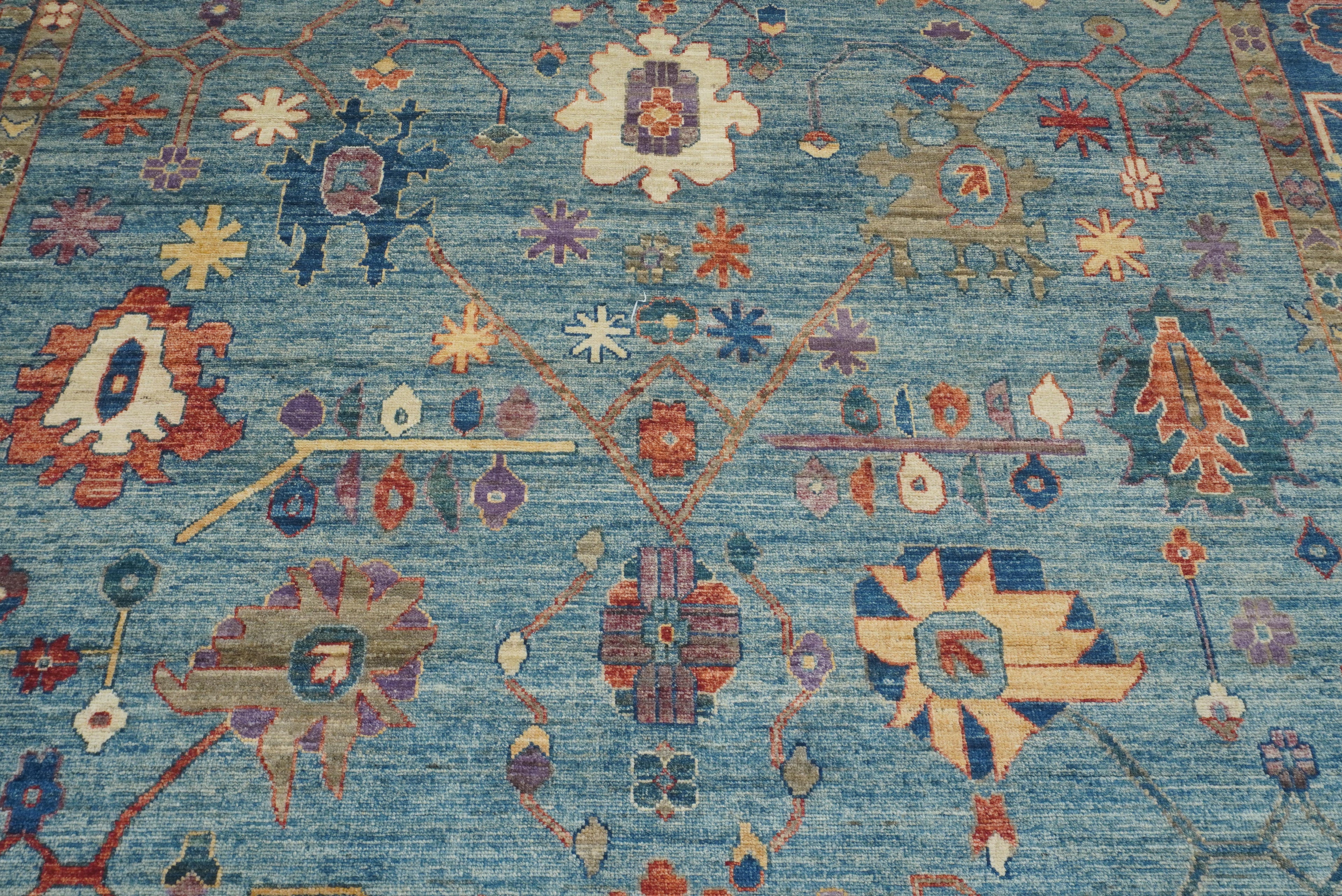 9x12 Blue Oushak Hand-Knotted Turkish Rug - Yildiz Rugs