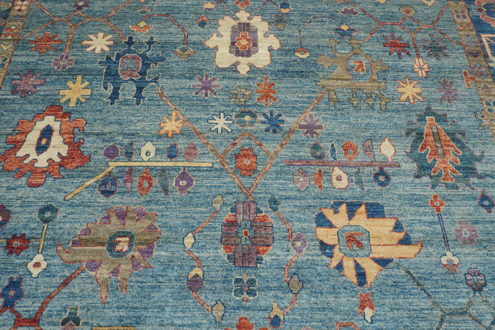 9x12 Blue Oushak Hand-Knotted Turkish Rug - Yildiz Rugs