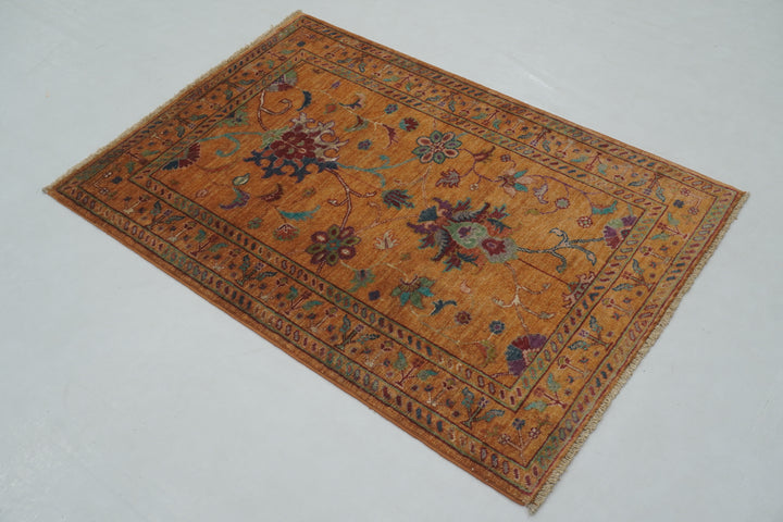 3x4 Orange Afghan Waziri Hand knotted Oriental Rug