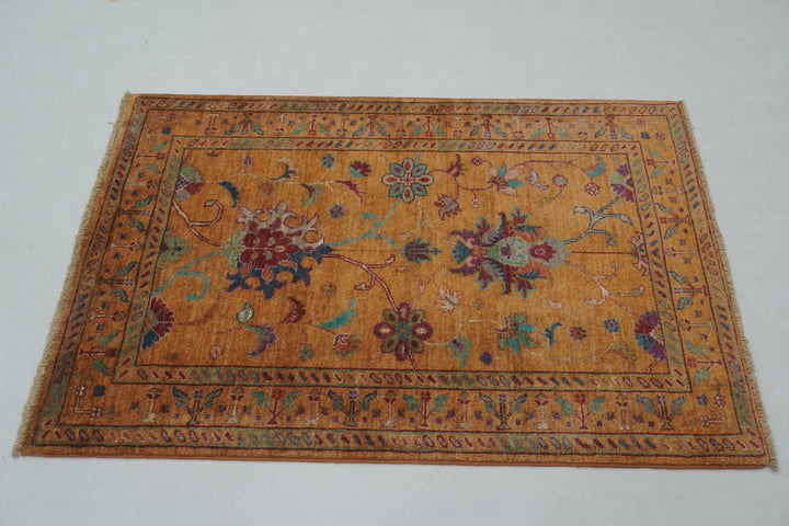 3x4 Orange Afghan Waziri Hand knotted Oriental Rug