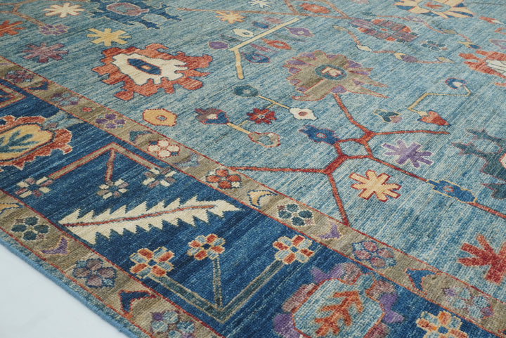 9x12 Blue Oushak Hand-Knotted Turkish Rug - Yildiz Rugs