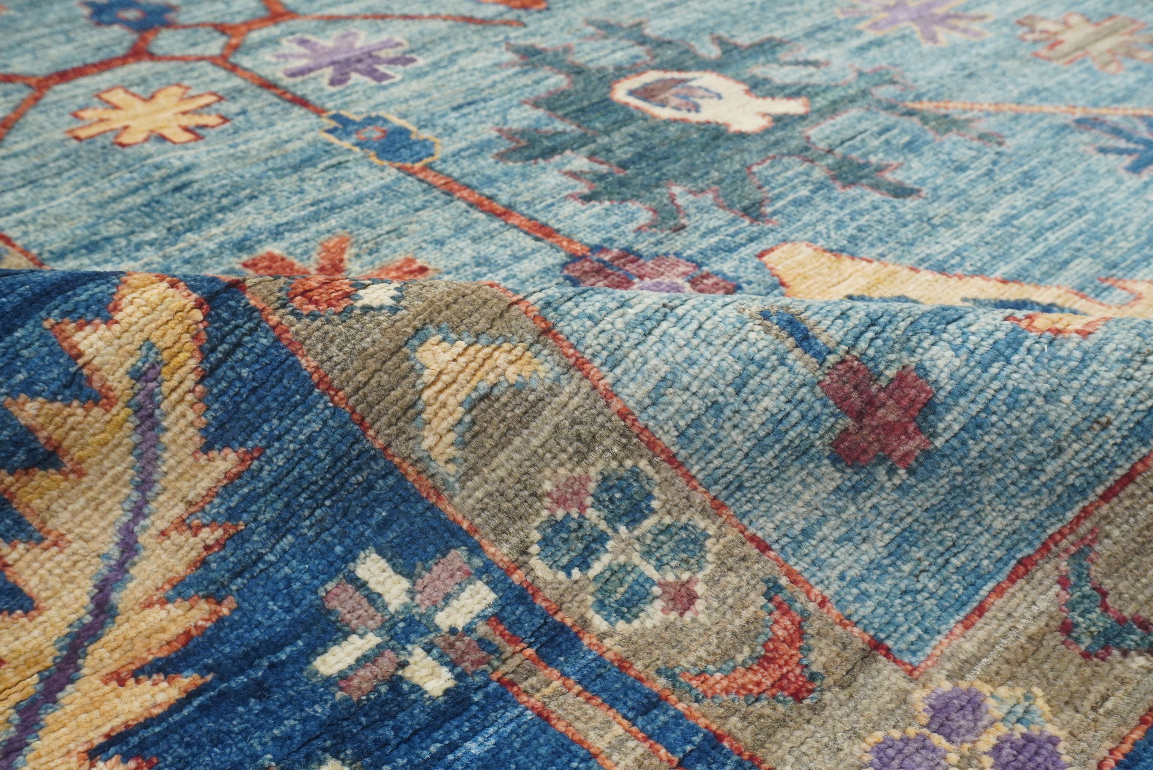 9x12 Blue Oushak Hand-Knotted Turkish Rug - Yildiz Rugs
