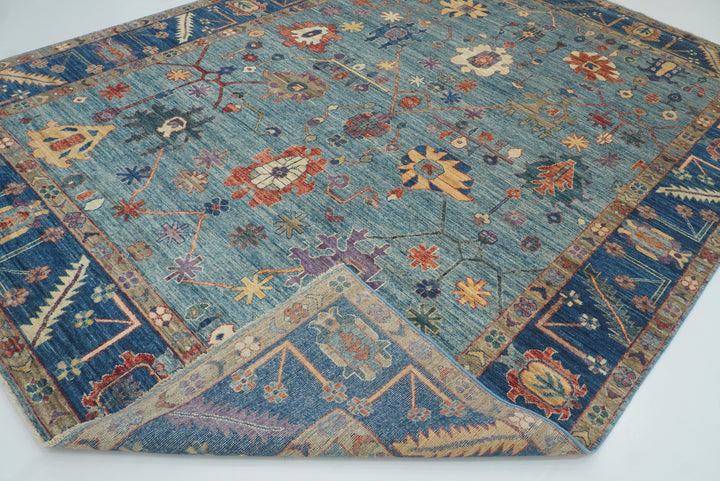 9x12 Blue Oushak Hand-Knotted Turkish Rug - Yildiz Rugs