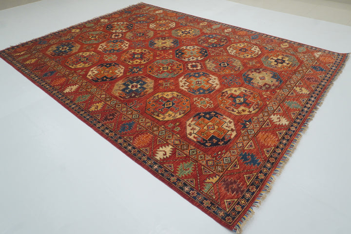 8'5"x11'1" Red Ersari Hand-Knotted Afghan Rug - Yildiz Rugs