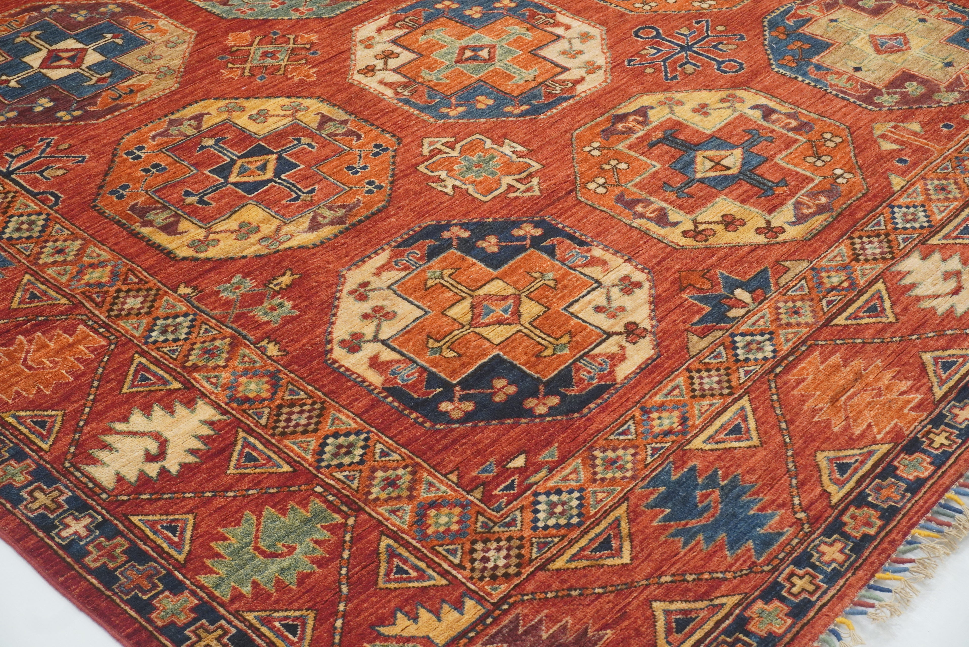 8'5"x11'1" Red Ersari Hand-Knotted Afghan Rug - Yildiz Rugs