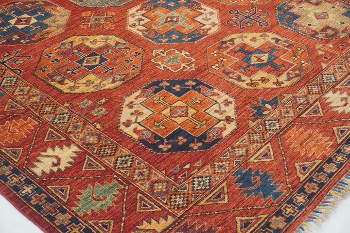 8'5"x11'1" Red Ersari Hand-Knotted Afghan Rug - Yildiz Rugs
