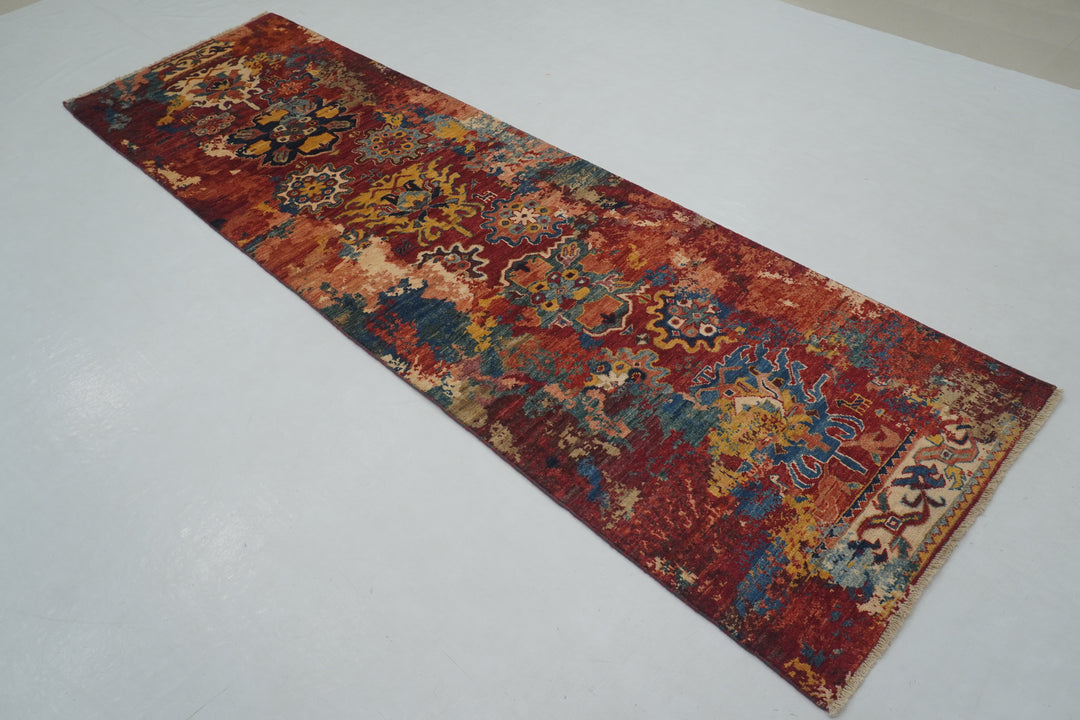 10 ft Red Modern Bidjar Afghan Hand knotted Oriental Runner Rug