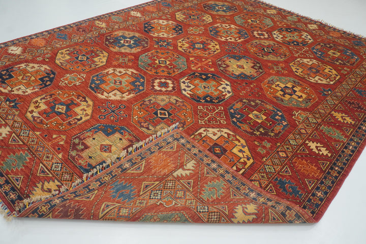 8'5"x11'1" Red Ersari Hand-Knotted Afghan Rug - Yildiz Rugs