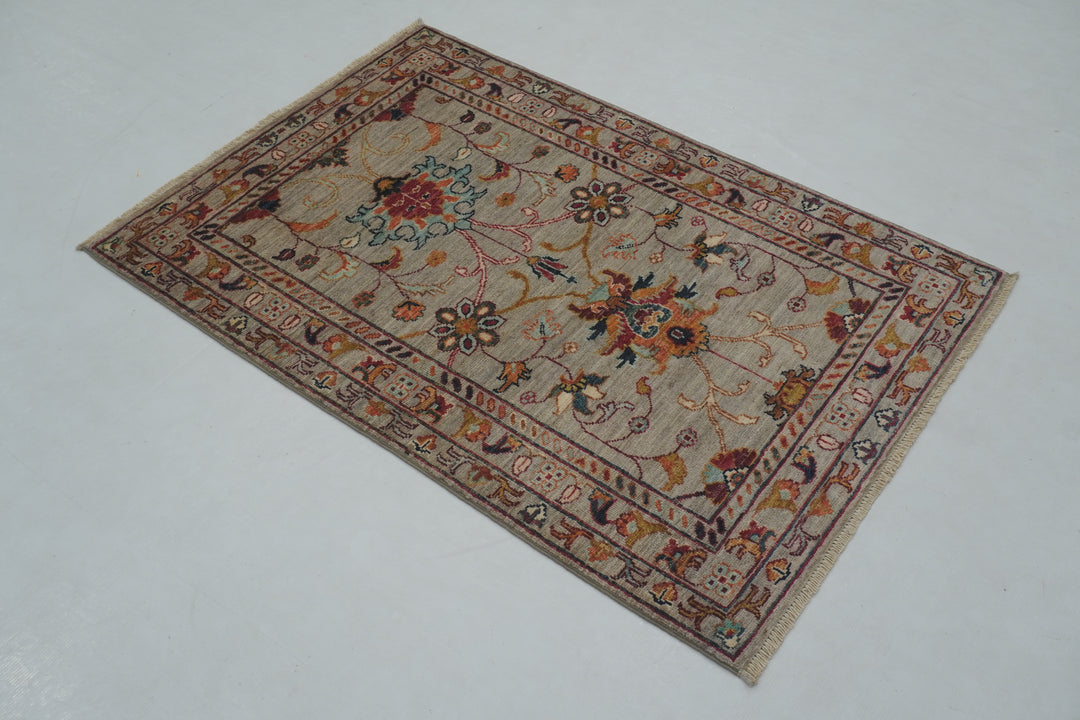 3x4 Gray Afghan Waziri Hand knotted Oriental Rug