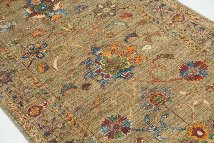 8 ft Waziri Olive Brown Afghan Hand-Knotted Runner Rug - Yildiz Rugs
