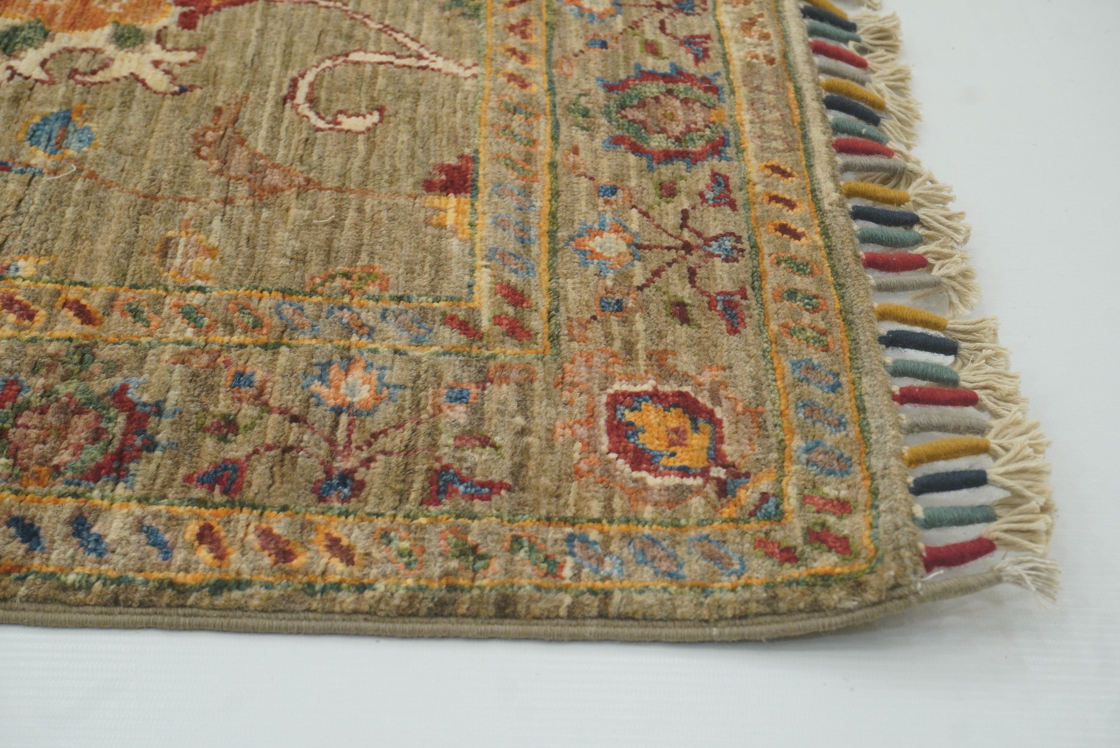 8 ft Waziri Olive Brown Afghan Hand-Knotted Runner Rug - Yildiz Rugs