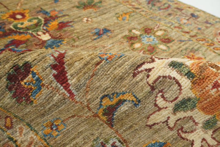 8 ft Waziri Olive Brown Afghan Hand-Knotted Runner Rug - Yildiz Rugs