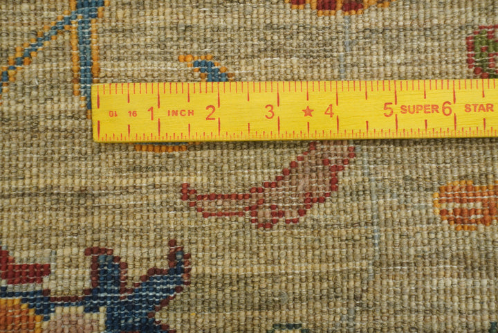 8 ft Waziri Olive Brown Afghan Hand-Knotted Runner Rug - Yildiz Rugs