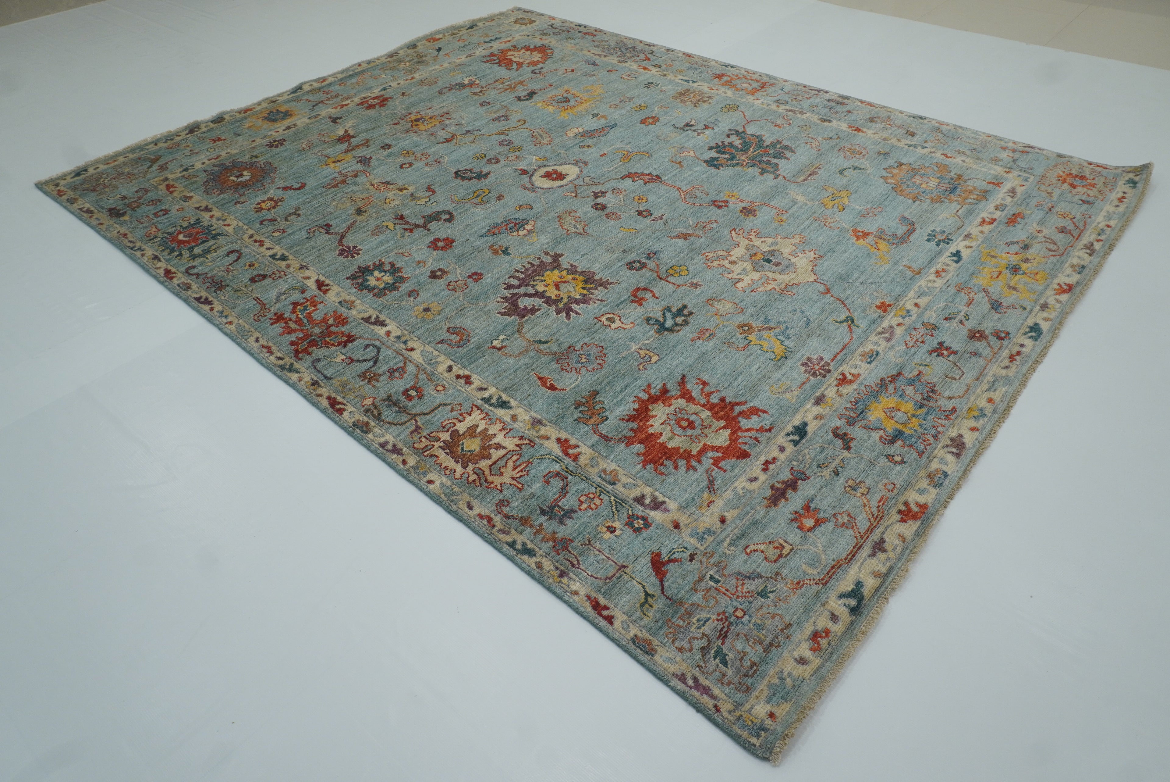 8x10 Oushak Soft Aqua Blue Hand knotted Rug - Yildiz Rugs