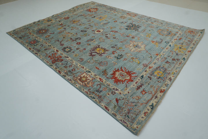 8x10 Oushak Soft Aqua Blue Hand knotted Rug - Yildiz Rugs