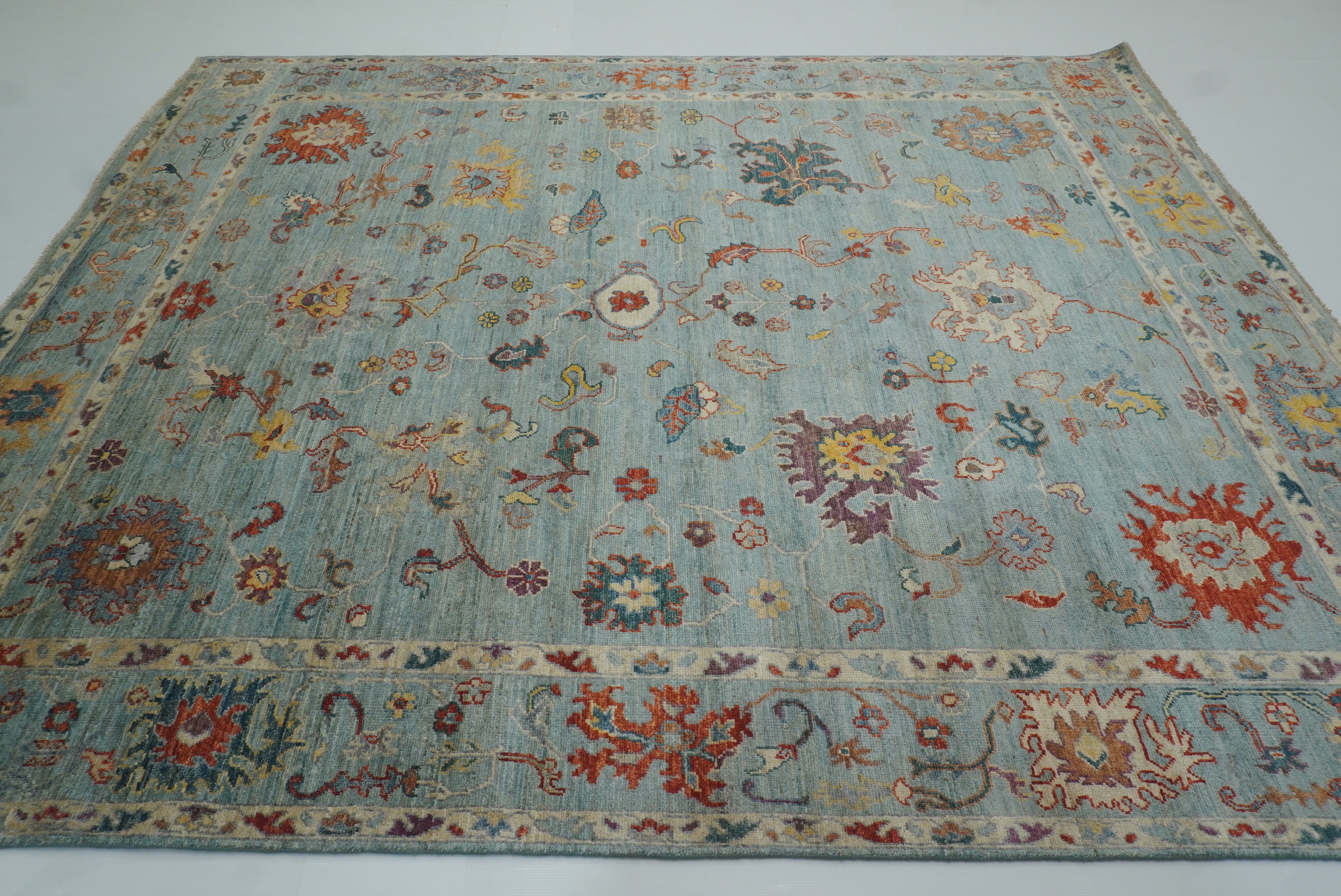 8x10 Oushak Soft Aqua Blue Hand knotted Rug - Yildiz Rugs