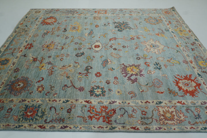 8x10 Oushak Soft Aqua Blue Hand knotted Rug - Yildiz Rugs