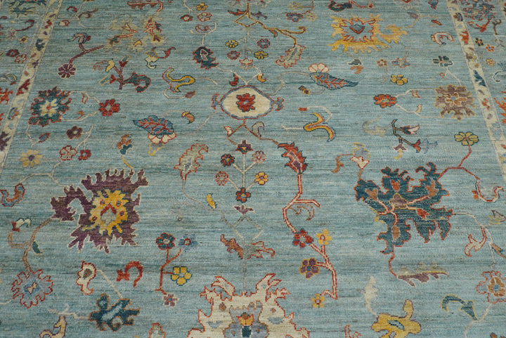 8x10 Oushak Soft Aqua Blue Hand knotted Rug - Yildiz Rugs