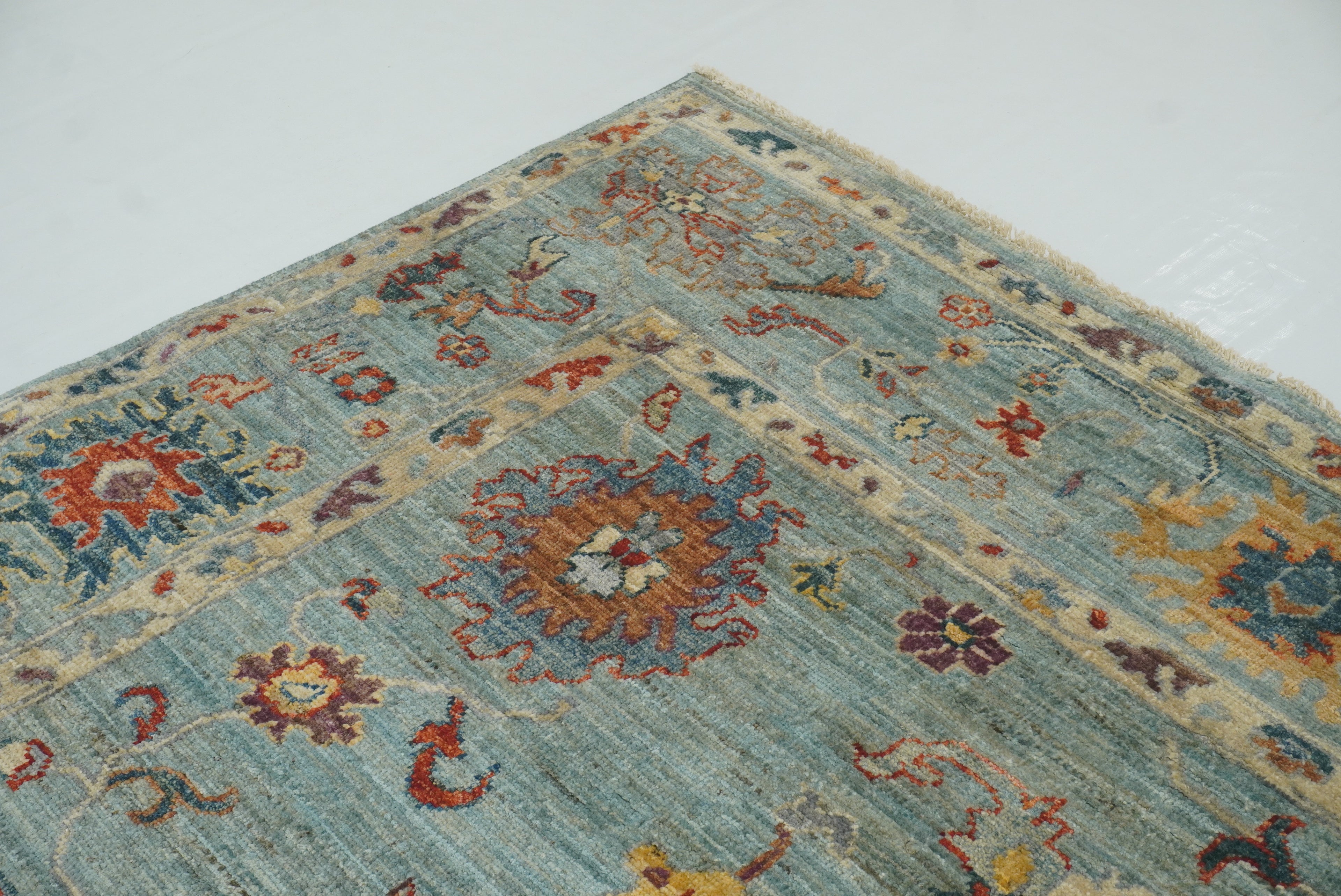 8x10 Oushak Soft Aqua Blue Hand knotted Rug - Yildiz Rugs