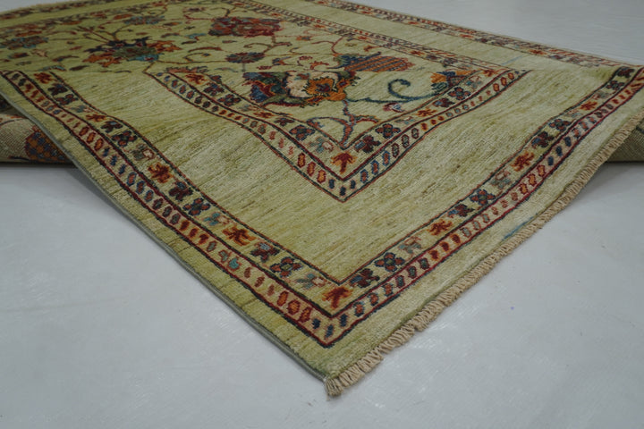 5x7 Green Waziri Afghan Hand Knotted Oriental Rug