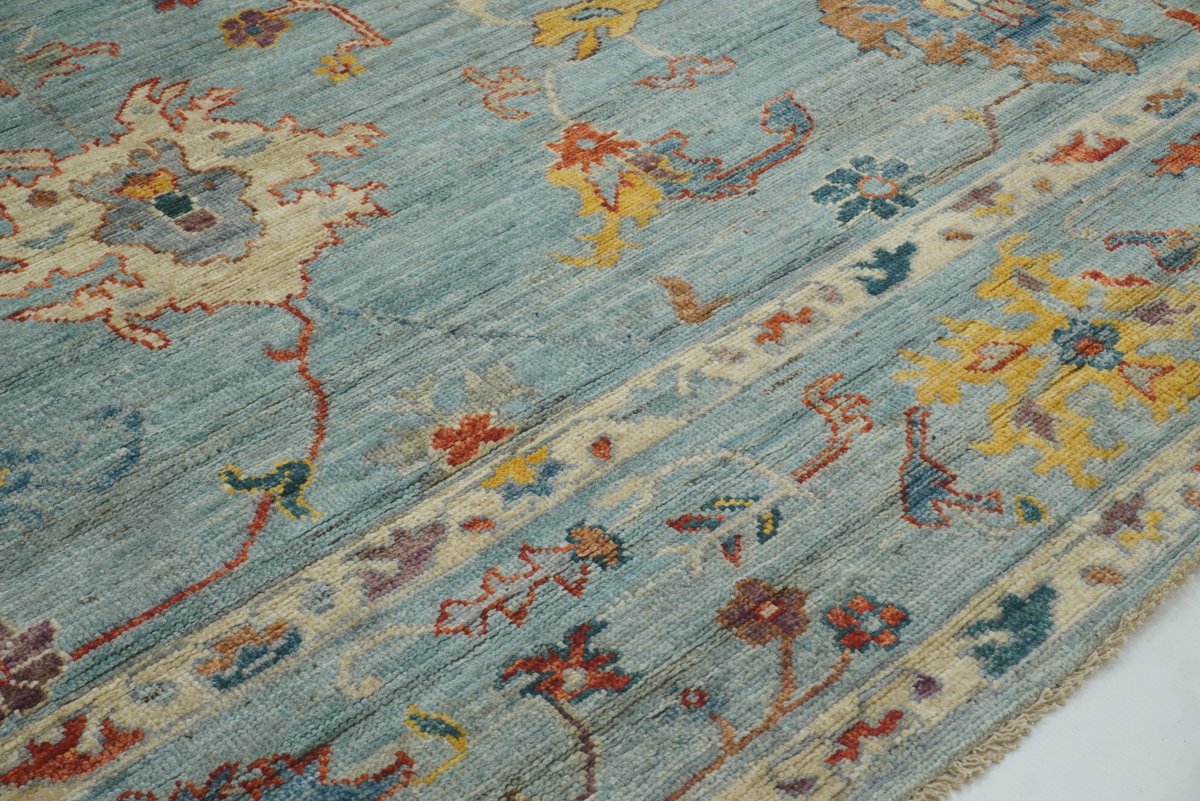 8x10 Oushak Soft Aqua Blue Hand knotted Rug - Yildiz Rugs