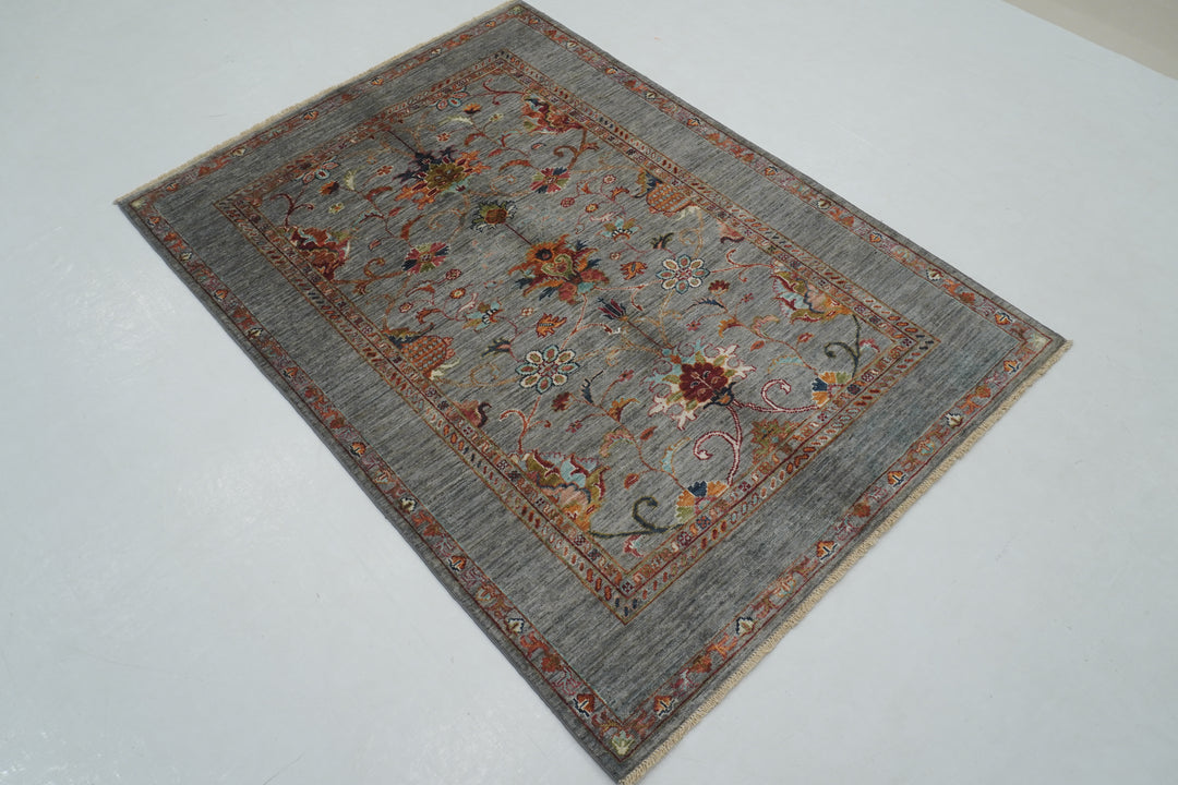 4x6 Blueish Gray Waziri Afghan Hand Knotted Oriental Rug