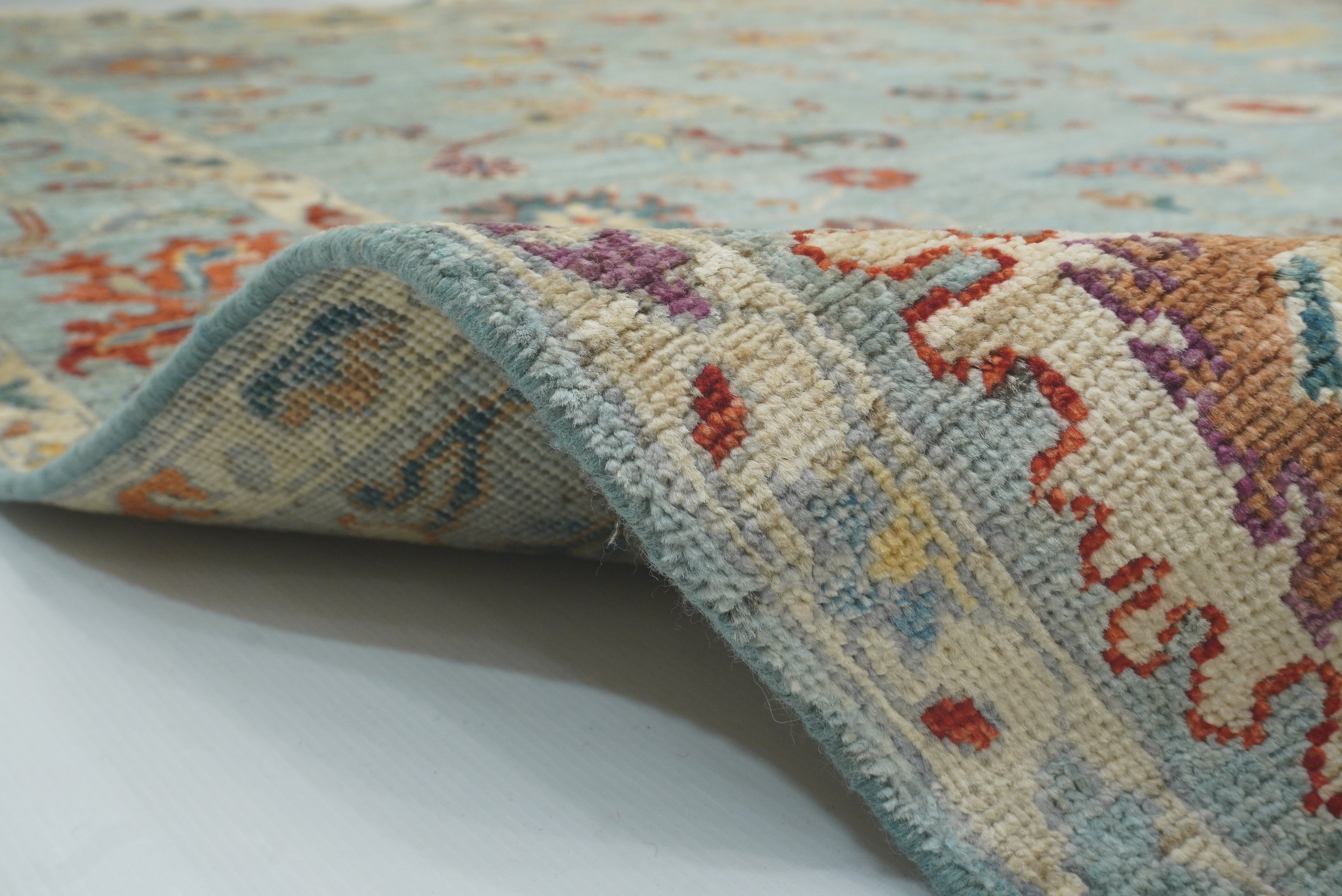 8x10 Oushak Soft Aqua Blue Hand knotted Rug - Yildiz Rugs