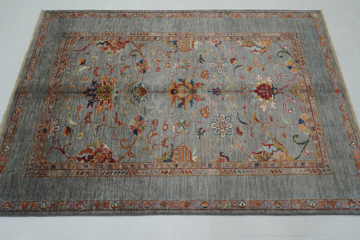 4x6 Blueish Gray Waziri Afghan Hand Knotted Oriental Rug