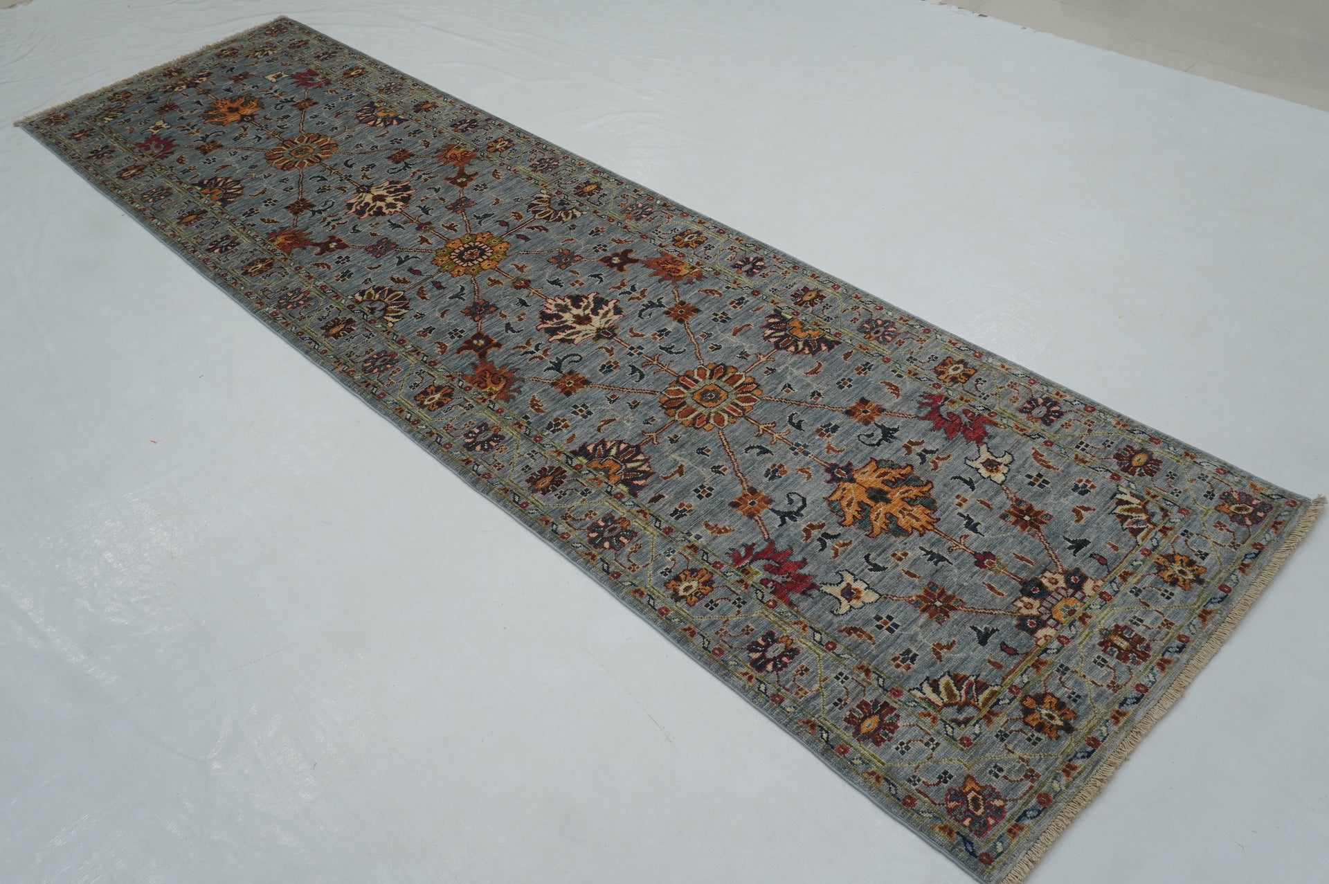 3 x 10 ft Gray Waziri Afghan Hand knotted Runner Rug