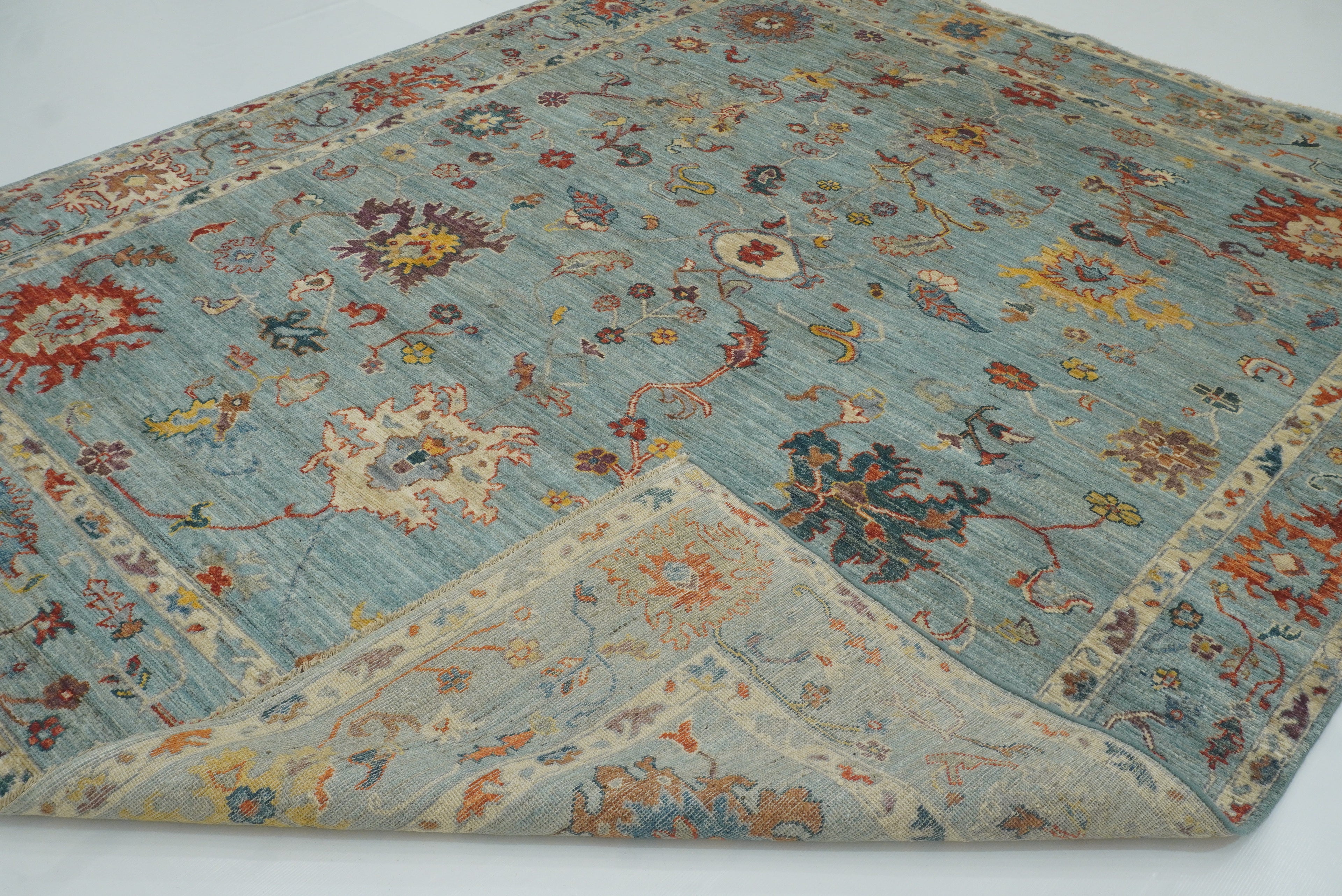 8x10 Oushak Soft Aqua Blue Hand knotted Rug - Yildiz Rugs