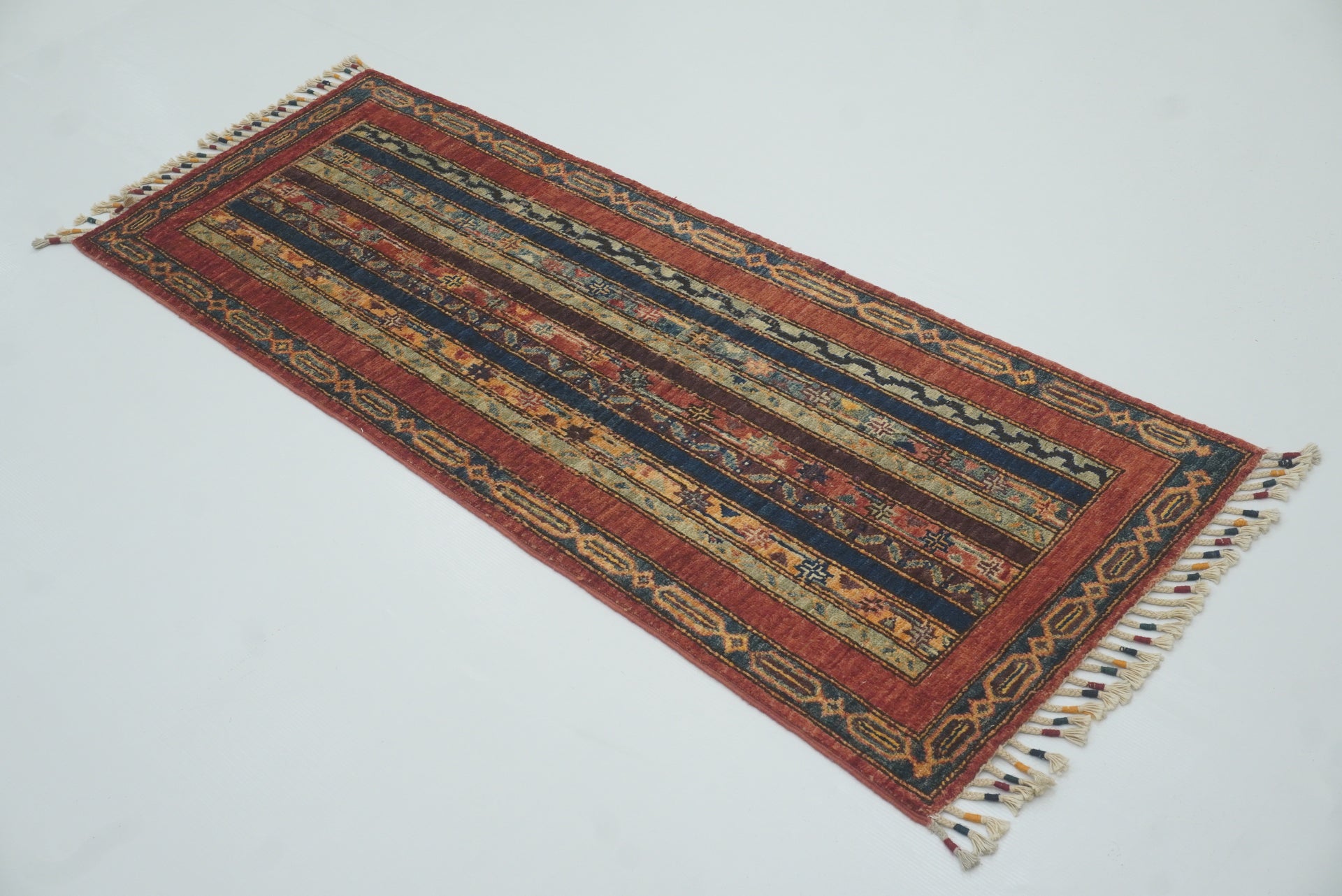 2x5 Red Shaal Turkish Hand knotted Runner Rug - Yildiz Rugs
