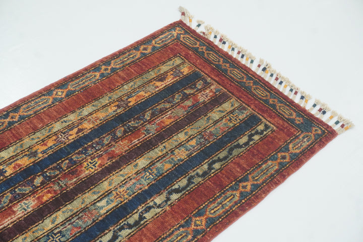 2x5 Red Shaal Turkish Hand knotted Runner Rug - Yildiz Rugs