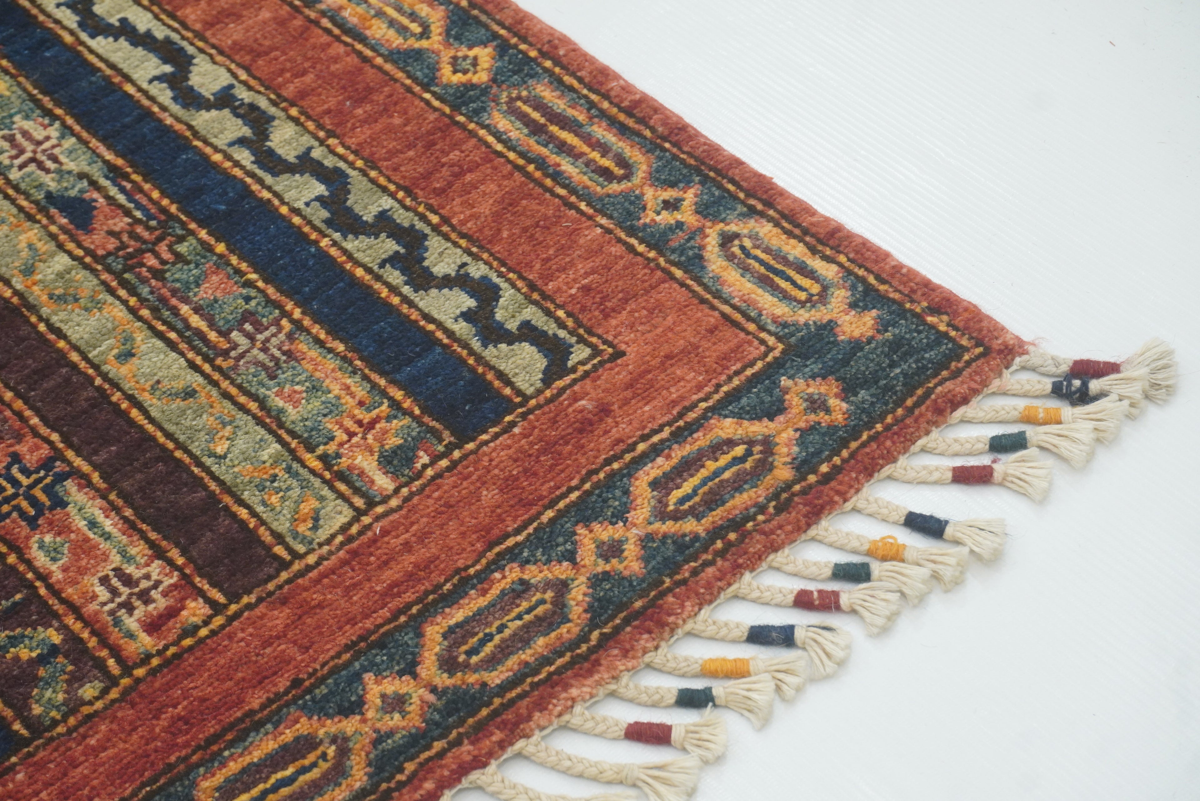 2x5 Red Shaal Turkish Hand knotted Runner Rug - Yildiz Rugs