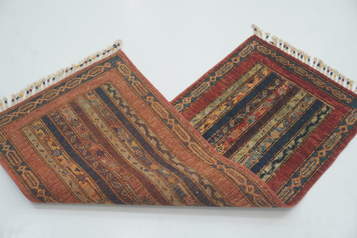 2x5 Red Shaal Turkish Hand knotted Runner Rug - Yildiz Rugs